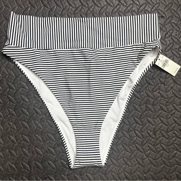 Aerie High Cut Cheeky Bikini Bottom Swim Large Black White Stripe NWT Swimwear - Picture 1 of 6